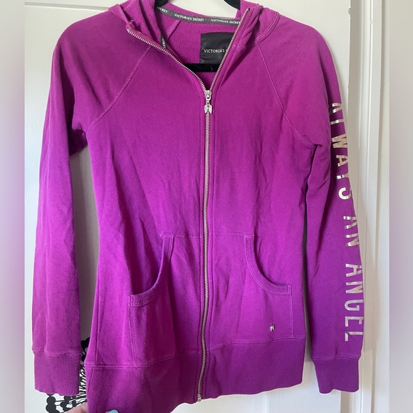 Victoria Secret Angel fuchsia Purple Gold Sequins Heart zip-up hoodie, size xs - Picture 2 of 7